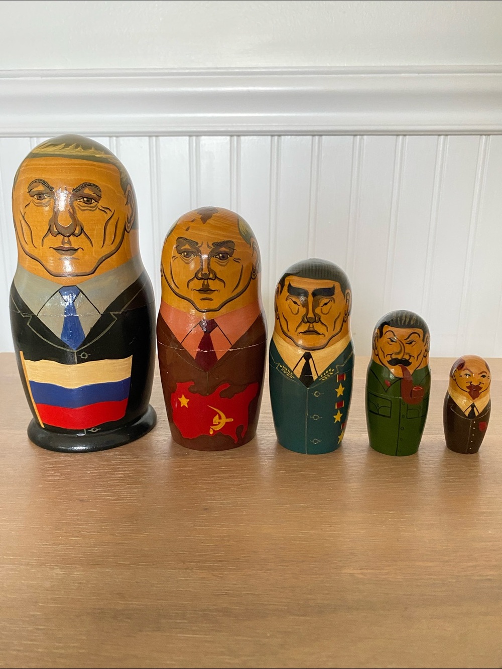 Vintage Russian Soviet Union Political Matryoshka Leaders 5 piece Nesting Doll